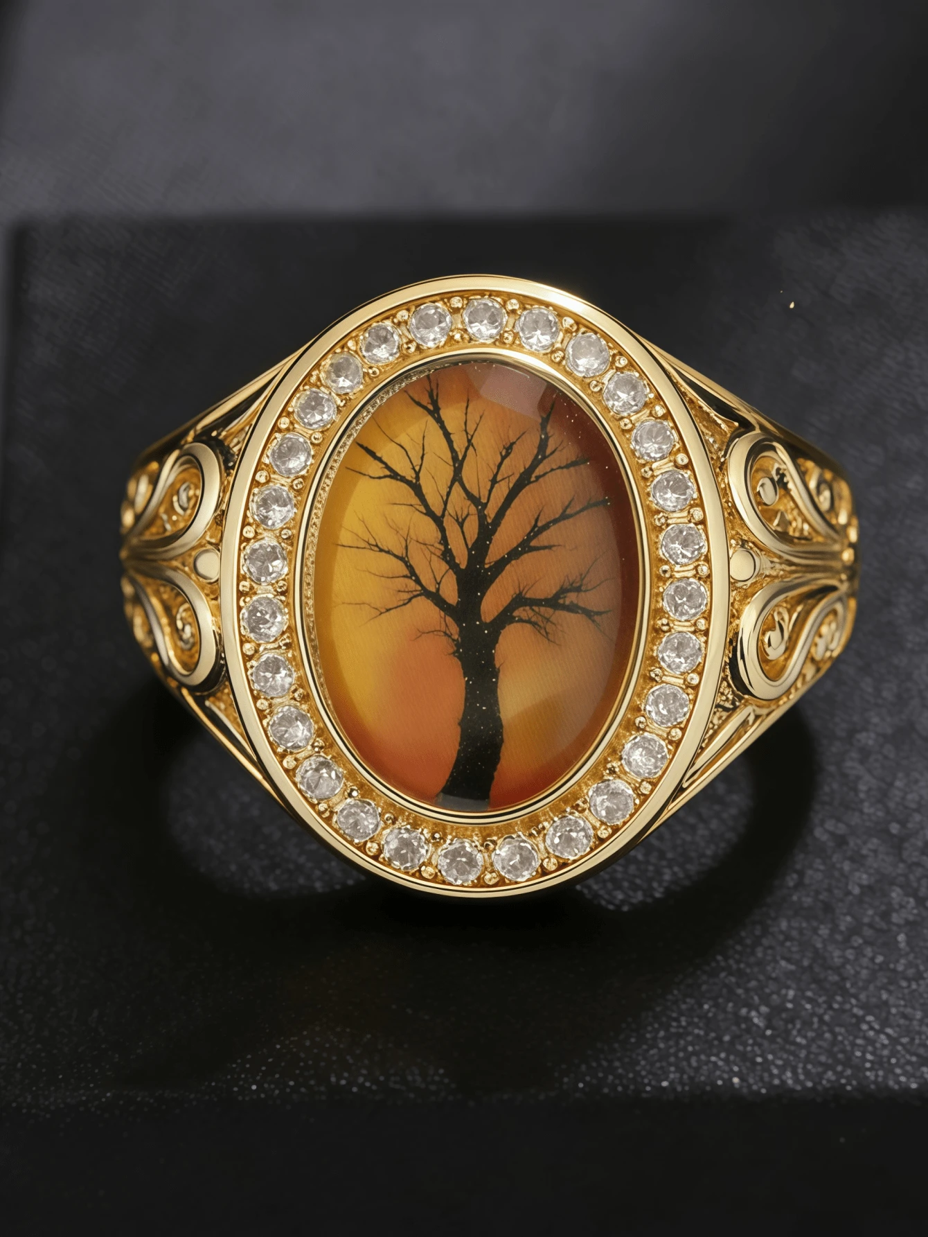 High-Quality Personalized Tree Of Life Design Men's Outdoor Versatile Ring, Luxury Jewelry, Engagement Wedding Ring, Father's Day Anniversary Gift - Gold - View 1