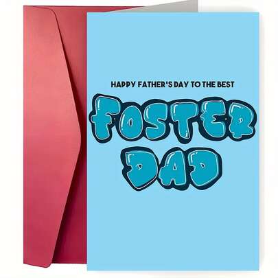 A Retro And Touching Father'S Day Card, Wishing The Best Foster Father A Happy Father'S Day, Holiday Gift, Birthday Card, Funny, Blank Inner Page, Can Be Handwritten, Father'S Day Greeting Card With Envelope