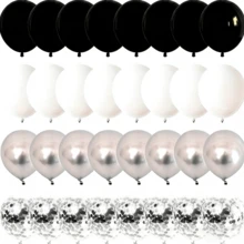 50pcs Black & White Latex Balloons Set, Includes 10-Inch Metallic Balloons, No Power Needed, Suitable For Birthday, Anniversary, Graduation, Party And Various Celebrations - Mixed a - View 3