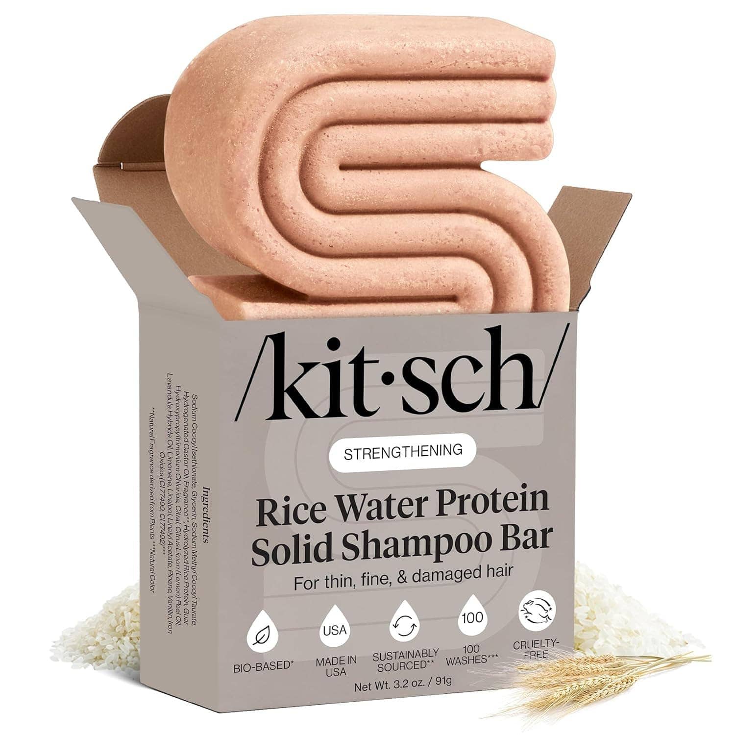 Kit Sch Rice Water Shampoo Bar  – Strengthening Hair Shampoo For Men And Women – Reduce Breakage, Boosts Shine – Paraben, Silicone & Sulfate-Free, Vegan Hair Care - 3.2 Oz - Shampoo - View 1