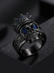 1 件男士个性化皇冠骷髅设计奢华合成方晶锆石镶嵌复古朋克铜戒指 - 奢华成人珠宝 - 摩托车 - 万圣节 - 复活节 - 父亲节礼物 - 周年纪念礼物 - 藍色 - 查看 5