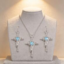 10个Y2K风格心形水晶十字架吊坠，适用于项链、手链、耳环等DIY手工饰品 - 銀色 - 查看 2