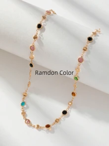 1 件金色/银色随机玻璃项链颈链多层项链波西米亚风格闪亮吊坠项链，优雅精致简约奢华时尚可爱，适合日常佩戴、约会、派对、度假、节日、周年纪念、生日 - 金黃色 - 查看 2