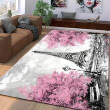 1pc Watercolor Pink Cherry Blossom Eiffel Tower Doormat, Soft Velvet, Bathroom Mat, Bath Rug, Entrance Mat, Small Rug, Carpet, Mat, Home Decor, Area Rug, Outdoor Mat, Home Decor, Area Carpet, Bedroom Carpet, Washable Rug - Beraneka warna - View 3
