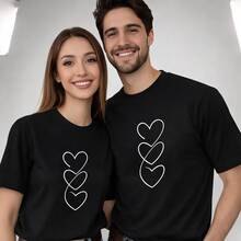 Camiseta con diseño de corazones para parejas, ideal para uso diario, regalos de cumpleaños, regalos de Halloween o como camiseta conmemorativa para amigos o seres queridos. También es adecuada como suéter. Entrega rápida. - Mujer oscura - Ver 6