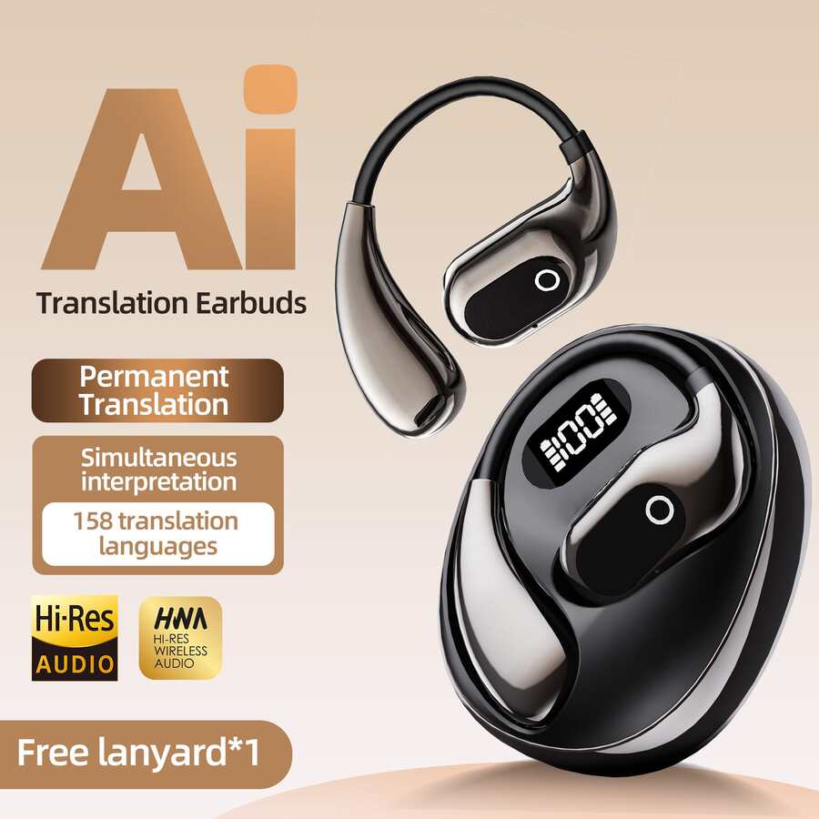 150 Language Translation, Permanent Free, Dual-Ear Mode, Live Recording, Digital LED Power Display, OWS Earclip Wireless Earbuds, Built-In Capacitive Pods Microphone, Deep Bass, Type-C Chargeable Case, Music, Gaming, Fitness Scenarios, Compatible With IPhone/Android/OS, Headphone, AIR - Multicolor - View 1