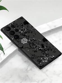 1 pièce Étui de téléphone noir à la mode avec motif de pie et fleur de pivoine, anti-chute et anti-dérapant, compatible avec Galaxy A04e/A05s/A13/A14/A15/A34/A35/A50/A52/A53/A54/S21/S22/S23/S24/S25/S25Ultra/24fe - Noir - Voir 4