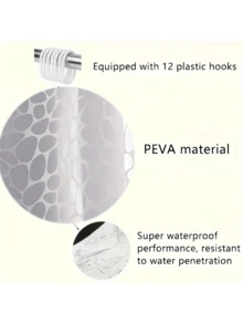 1 件 PEVA 防水浴帘，优雅朦胧鹅卵石图案浴室防水浴帘，石头印花，71 英寸宽 x 71 英寸长或 71 英寸宽 x 79 英寸长，配有 12 个挂钩，适用于浴室、阳台、花园 - 白色 - 查看 6