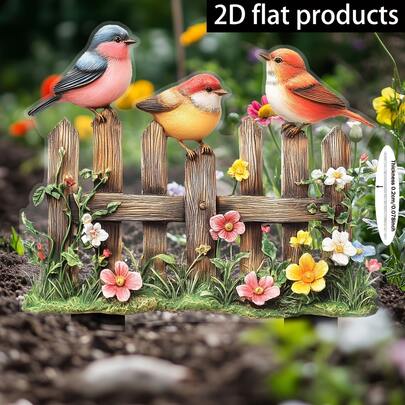 2D平面亚克力装饰，单包装，花园围栏鸟类装饰，盆景标签，亚克力花园悬挂装饰，防风雨户外插电式，适用于花盆、草坪、露台，趣味花园艺术，朋友礼物，2D平面