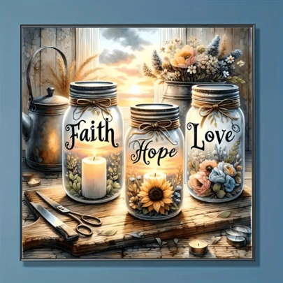 1件套全新信仰希望爱花卉主题钻石画套装，5D圆形水晶钻石马赛克DIY工艺品，适合制作手工礼品，装饰客厅、卧室，热门商品，父亲节、母亲节、婚礼、五一劳动节、复活节、圣诞节、情人节等节日适用，无框