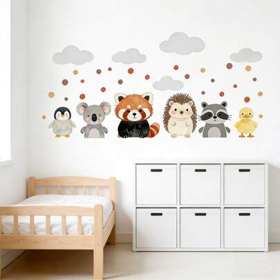 Cartoon Polka Dot Animal & Cloud Children's Room Wall Stickers, Made Of PVC Material, Nursery Room Wall Decor Stickers, Suitable For Wall Decoration And Party Background Decoration