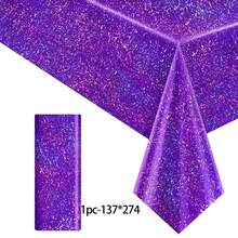 2pcs Purple Holographic Tablecloth, Shiny Purple Plastic Tablecloth, 54" X 108" Foil Disposable Rectangular Tablecloth, Suitable For Birthday Party, Wedding Anniversary, Bachelorette Party And Other Occasions Table Decoration - Multicolor - View 11