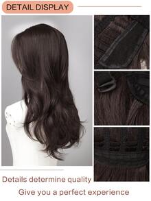 26英寸黑红渐变波浪假发，中分刘海，耐热蓬松合成假发，适合日常、派对、圣诞节角色扮演 - 黑棕色 - 查看 5