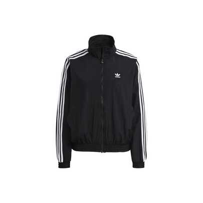 Adidas Originals Adicolor Classics Trefoil Color Block Striped Logo Solid Color Zipper Retro Stand Collar Sports Jacket, Japanese Style, Autumn, Women's, Black