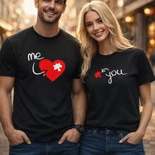 Camiseta de pareja para la conciencia sobre el autismo, con diseño de piezas de rompecabezas de corazón "Yo y tú", camisetas a juego para uso diario, regalos de cumpleaños, regalos de Halloween o como camiseta conmemorativa para amigos o seres queridos. También adecuada como suéter. Entrega rápida. - Mujer oscura - Ver 1