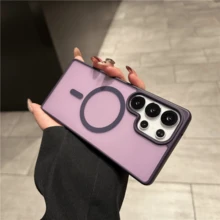 适用于三星 Galaxy S26/S26Plus/S26Ultra S25FE/S25/S25 Ultra/A17/A16/A36/A56/A26/A55/A37/A57/S24FE 的多型号兼容透明磁吸充电手机壳 - 霧面紫色 - 查看 10