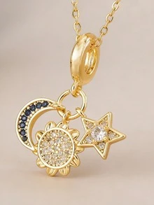 1 chiếc dây chuyền mặt dây chuyền hình mặt trời, mặt trăng và ngôi sao bằng thép không gỉ sáng bóng, lãng mạn, thời trang, giản dị, cổ điển, phù hợp để đeo hàng ngày, đi làm, dạo phố, dự tiệc, nghỉ lễ, được đóng gói trong túi OPP. - Vàng - Xem 3