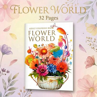 Adult Coloring Book - Flower World Themes, 32 Pages Of Soothing Intricate Designs, Double-Sided Printing, Beginner-Friendly, Vivid & Stunning Patterns For Stress Relief And Relaxation, High-Quality Thick Paper, A4 Size, Saddle Stitch Binding - Perfect Gift For Birthdays, Christmas, And Holidays