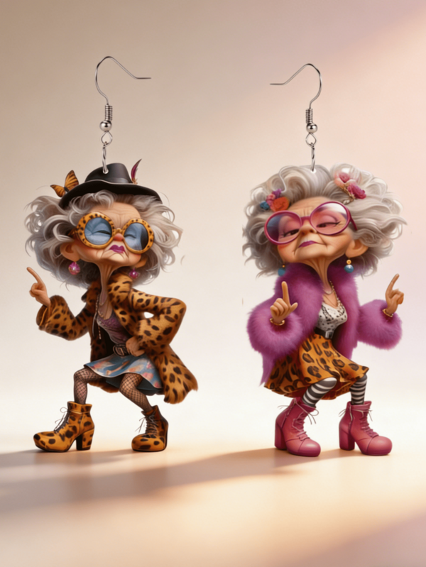 1 Pair 2D Fashionable Cute Grandma Pendant Earrings, Flat Acrylic Material, Daily & Party Accessory, Stylish Jewelry, Mother's Day & Holiday Gift, Suitable For All Seasons