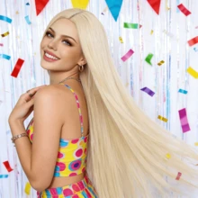 High-Temperature Fiber Heat-Resistant Easy-Styling Versatile Voluminous Long Straight Golden Wig, Suitable For Daily Outings, Dates, Cosplay And Other Occasions - Champagne - View 6