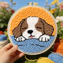Kit de bordado de aguja de perforación DIY, adecuado para principiantes, incluye aguja de perforación, hilo, instrucciones, aro de bordado y tela preimpresa con patrones de gato, panda y perro, conjunto de manualidades creativas para decoración de pared del hogar y regalos, kit de bordado de aguja de perforación plana 2D/kit de inicio/kit divertido, 20X20cm (7.87X7.87 pulgadas) - 20 x 20 cm - Ver 16