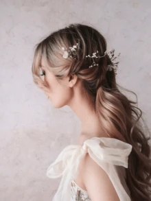 满天星发夹，婴儿满天星发卡，白色花朵发夹，简约新娘发饰，婚礼发饰，新娘头饰 - 白色滿天星 - 查看 6