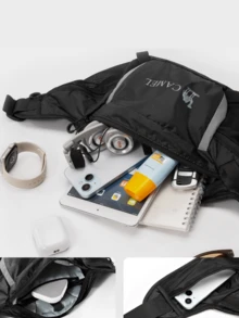 CAMEL CROWN Bolsa de cintura para deportes al aire libre, bolsa de pecho casual multifuncional, bolsa de hombro, bolsa cruzada, mochila práctica de múltiples secciones. - Fantasma negro - Ver 5