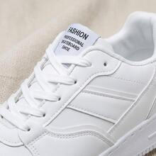 Tenis de hombre y zapatos para hombre de cuero sintético PU con suela de goma EVA transpirables, calzado casual cómodo y ligero de  urbana, zapatillas deportivas con cordones de estilo versátil y elegante, calzado resistente al desgaste y antideslizante con suela suave para caminar, sneakers de moda con diseño ergonómico y transpirabilidad superior. - Blanco - Ver 6