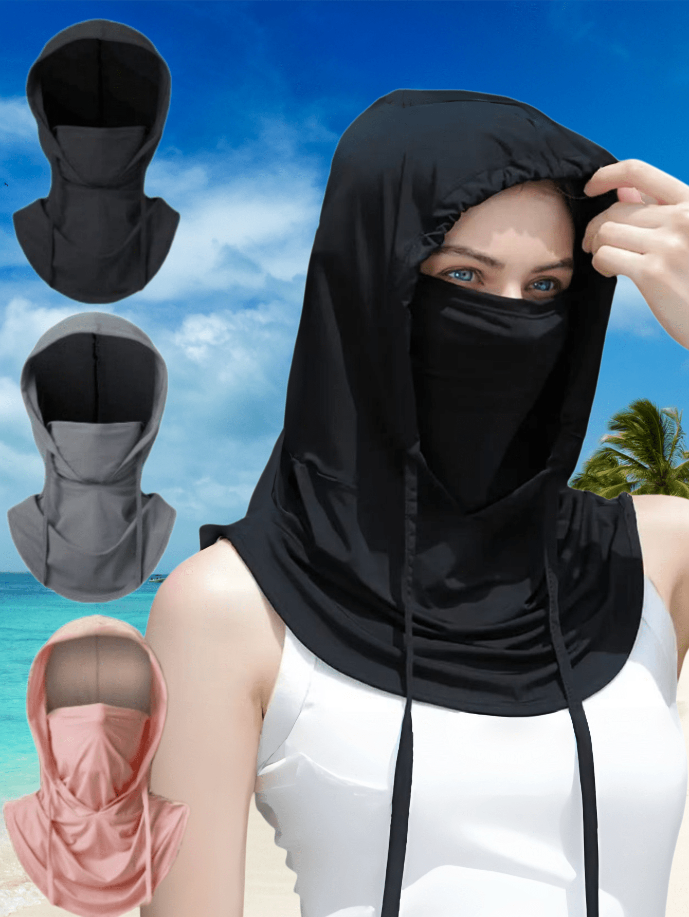 1pc Unisex Ice Silk UV Protection Face Cover - Full Face Shielding Against Ultraviolet Rays - Breathable Seamless Adjustable Neck Gaiter With Drawstring, Suitable For Cycling, Motorcycle, Outdoor Sports, Fishing, Women's Sun Protection Mask, Men's Ski Mask - Multicolor - View 3
