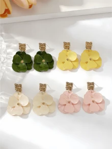 一对亚克力花朵耳坠，粉色、黄色、白色花卉设计，适合女性度假、日常及各种场合佩戴。 - 彩色 - 查看 2