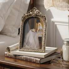 Vintage Silver Photo Frame, Ornate Resin Arched Frame With Glass Front For Desktop Or Wall Display, Retro Home And Wedding Decor - Multiple Styles - View 4