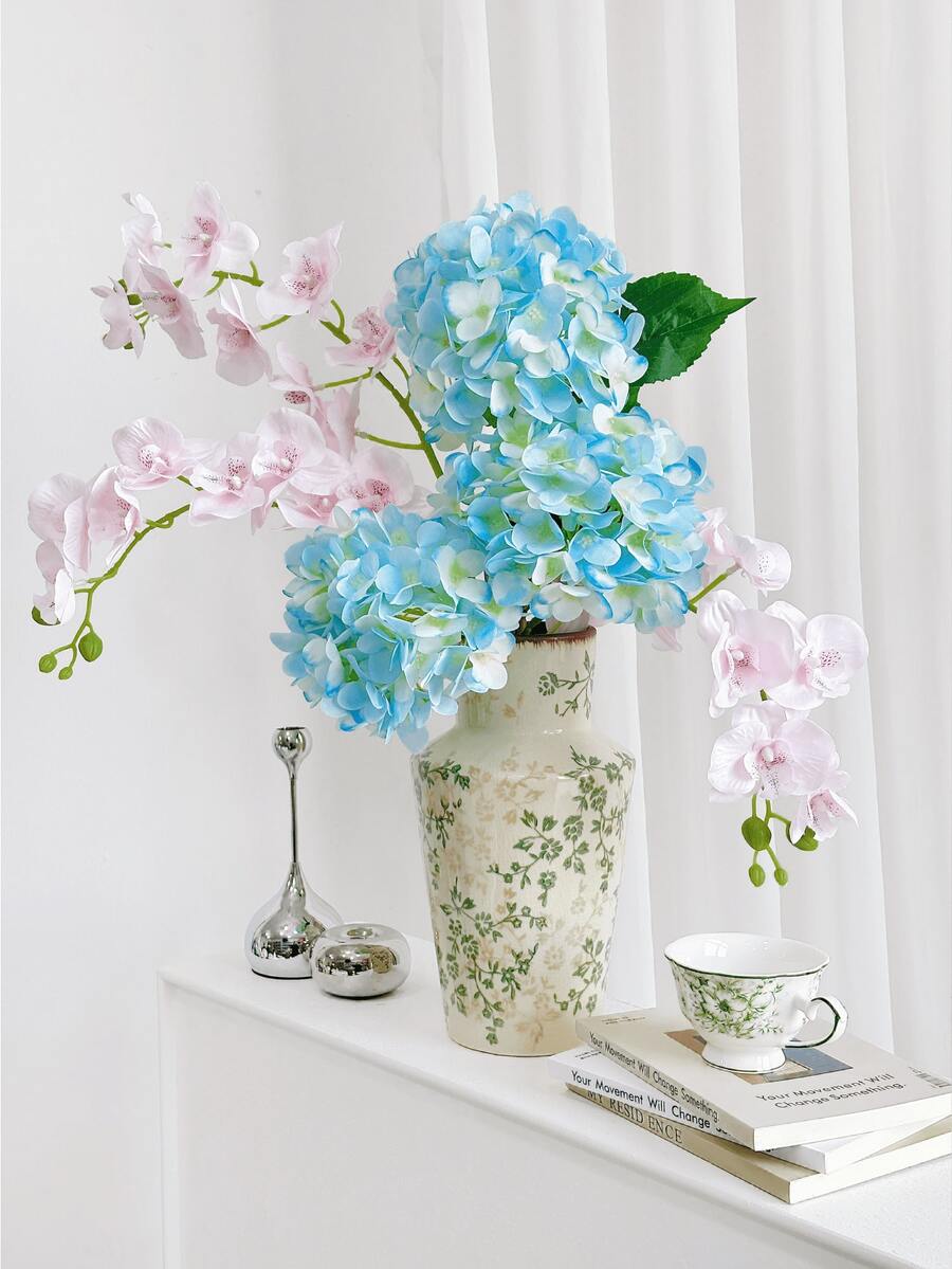 Conjunto de 6 flores artificiais de hortênsia e orquídea, ideais para decoração de parede, sala de estar, quarto, casamentos, festas, mesas, escritórios, jardins e áreas externas. Perfeitas para primavera, verão, outono e inverno.