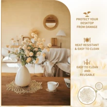 10pcs Gold Flower Design Floral Pattern Placemat,Set Round Heat Resistant Placemat, Decorative For Home Kitchen Dining Room - 玫瑰金 - 查看 3