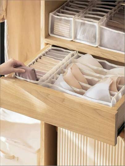 1/3pcs Drawer & Compartment Lingerie Storage Box, Household Wardrobe Organizer Bag For Clothes & Socks, Made Of Mesh Fabric Decor For Holiday, Room, Bedroom, Skort, Shoes, Jeans, Boots, Skirt