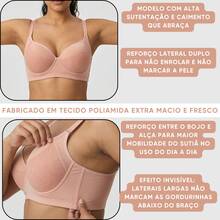 Sutiã Sustentação Alta Lateral Larga Redutora Em Renda Anti-Marca E Poliamida Bojo E Aro Conforto  Com fio    Preenchimento Não Removível    Poliamida  Renda    Compressão  Sutiã push-up  respirável  secagem rápida  anti odores  Elástico    Apoio máximo    Sutiã Alta Sustentação - Rosê - Visão 5