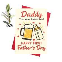 1pcHappy First Fathers Day Card For New Dads Celebrate And Appreciate With A Fun Design Perfect Gift From Partners Family And Friends For Dad On His Special DayEnvelope + Card - Multicolor - View 8