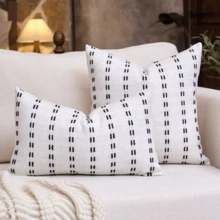 1pc/2pcs Black Cotton Linen Striped Throw Pillow Cover, Minimalist Modern Farmhouse Style For Living Room, Bedroom, Sofa, Home Decor, Suitable For All Seasons, Also Great As Gift - Kapok - Black - View 3