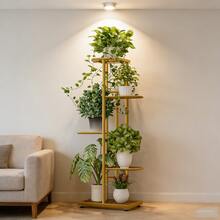 1-Piece 7/6/5/4-Tier Metal Plant Stand - Versatile Indoor/Outdoor Display Rack For Flower Pots, Modern Home Decor, And Gardening Storage. Perfectly Fits Balconies, Corners, Bathrooms, And Living Room Decor. Available In Multiple Colors. Ideal For Home Decor With Artificial Plants, Plant Stands, And Flower Baskets-An Essential Home Storage Solution. Latest Upgraded Flower Stand/Storage Rack/Display Shelving Unit. Versatile Frame Seamlessly Integrates Into Living Rooms, Entryways, Offices, Or Outdoor Patios And Gardens. - 5層金色 - 查看 3