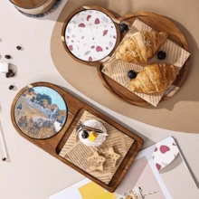 1 pieza Bandeja de fotografía creativa de postres, plato individual para merienda de té de la tarde, bandeja de exhibición de pan de madera de acacia - Marrón - Ver 5