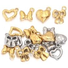 5pcs/Pack Stainless Steel Bowknot Heart Pendant, Elegant Fashion Pendant Necklace Bracelet Charm, Extension Chain Jewelry DIY - Butterfly Heart Pendant - View 7