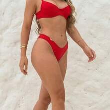 Women's Beachwear Bikini Lara Half Cup With Underwire And High-Cut Bottom, Sexy And Comfortable Summer Style - 紅色 - 查看 3