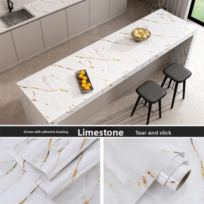 1卷大理石纹壁纸，亮面自粘壁纸，几何纹理，防水防油PVC壁纸，厨房配件，易于粘贴和移除，用于家居装饰，壁纸贴纸，艺术墙，墙面装饰，简约装修风格，自粘式