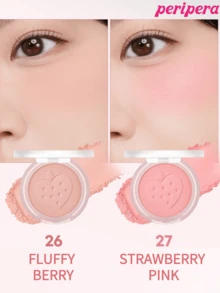 K-Beauty Peripera 單色粉末腮紅盤，霧面細緻不結塊粉末腮紅，長效持妝，全方位裸妝臉部美妝彩妝盤，韓系妝容，4.2g - #27 Strawberry Pink - 查看 3