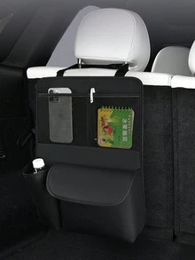 Car Seat Back Storage Bag - Multi-Pocket Design With Cup Holder, Waterproof PU Leather Material, Suitable For Sedan, SUV, Hatchback, Easy To Clean And Durable (Black) - Chair Back Storage Bag - View 4