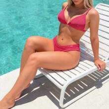 Women's Bikini Triangle Top Hot Pant Bottom Malu Beachwear Sexy Summer Comfortable - 玫紅色 - 查看 3