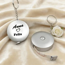 Metallic Soft Ruler, Plastic Soft Ruler, Customized Soft Ruler, Customized Name, Gift Soft Ruler, Personalized Wedding Party Favor Gift, Round Pocket Tape Measure Keychain, Retractable Household Measuring Tape, Easy-To-Read Measuring Tape - Grey - View 4
