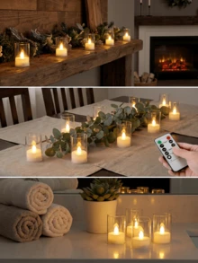 6/12/24pcs Lilin Teh Mini LED Tanpa Api, Lilin Kecil Tanpa Api dengan Timer, Lilin Teh LED, Lilin Teh Elektronik Berkedip, Lilin Bertenaga Baterai dengan Timer Kontrol Jarak Jauh, Cocok untuk Rumah, Hiasan Meja Pernikahan, Natal, Dekorasi Meja Makan - transparan - View 6