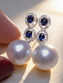 1 Pair S925 Sterling Silver Infinity Symbol Earrings With Synthetic Zirconia And Pearls, Elegant And Classy Daily Wear Jewelry, Suitable As A Gift For Loved Ones - Silver - View 4