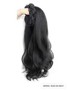 20 Inch Black Pleated Headband Wig, Synthetic Fiber Women's Headband Wig, Long Wavy Headscarf Wig No Replacement Needed - Black - View 2