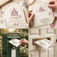 50pcs Pink Castle Princess Birthday Thank You Cards, Magic Theme Party Supplies, Guest Favor Appreciation Small Cards, Gift Box & Bag Matching Stationery Set - Square - View 3